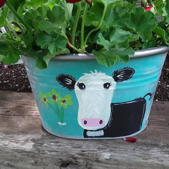 Cow Folk Art Galvanized Tub Home Decor Kid Decor - Picture 6 of 8
